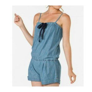 NWT Seven7 Women's Romper Lagoon Blue Chambray Cotton Cuffed Casual $49 Size XL